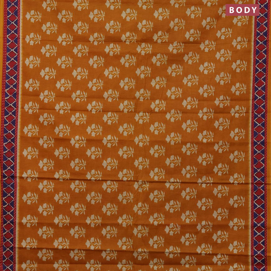 Muslin cotton saree mustard yellow and red with butta prints and printed border