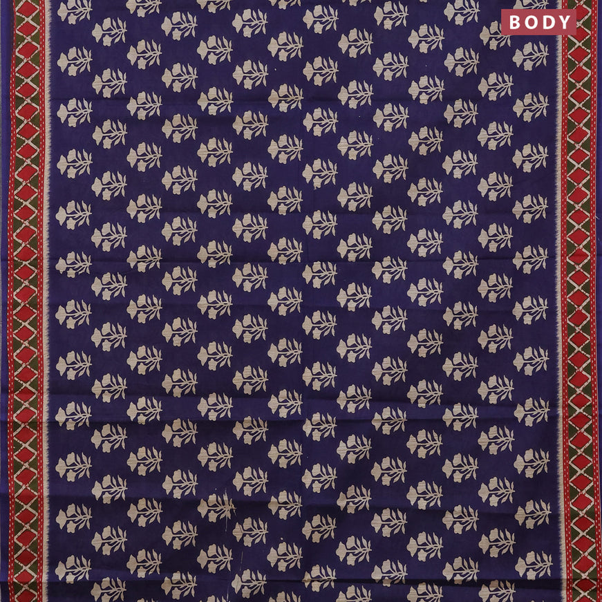 Muslin cotton saree blue and red with butta prints and printed border