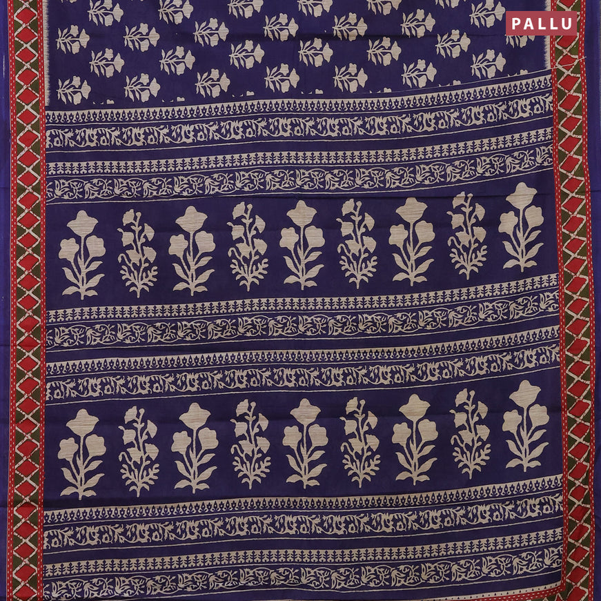 Muslin cotton saree blue and red with butta prints and printed border