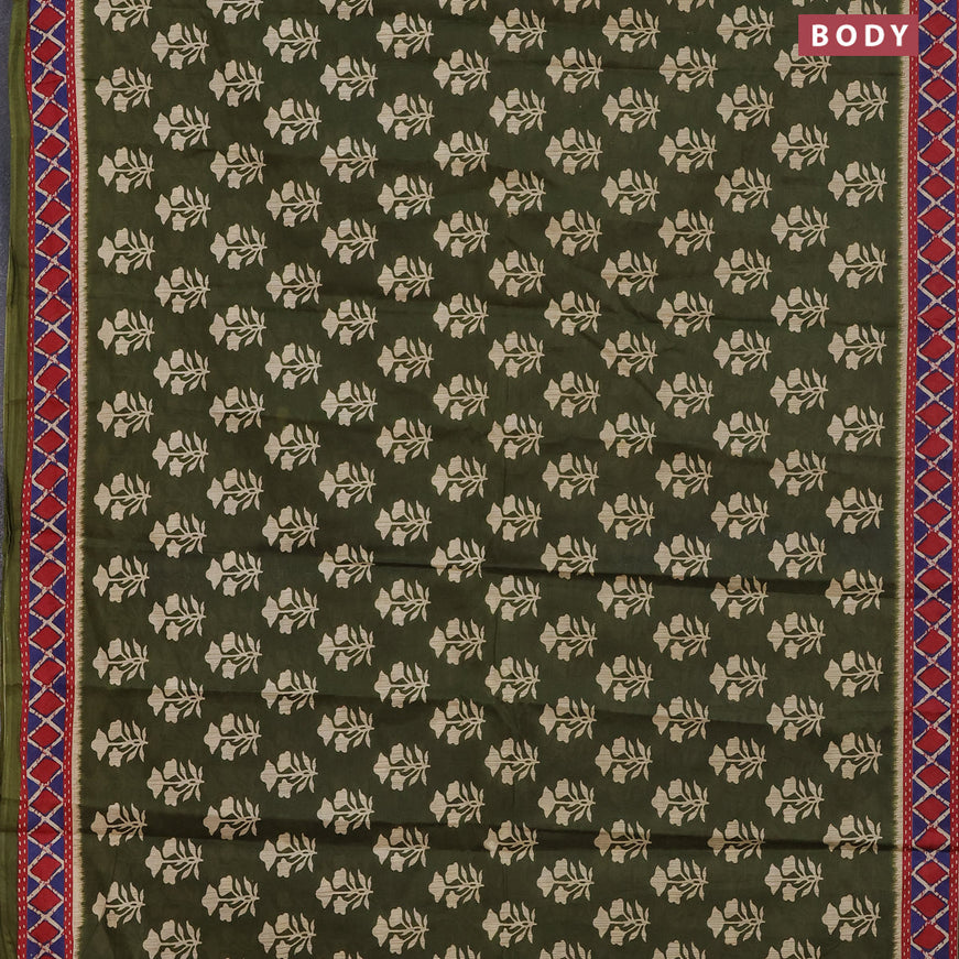 Muslin cotton saree sap green and red with butta prints and printed border