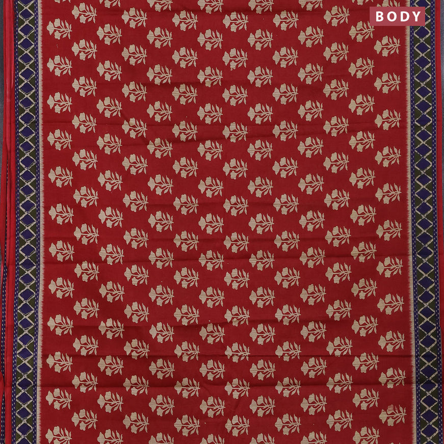 Muslin cotton saree red and blue with butta prints and printed border