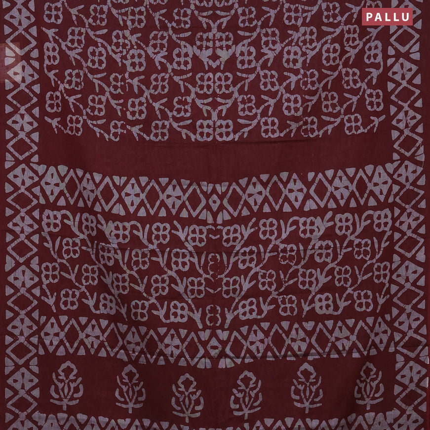 Muslin cotton saree maroon with allover batik prints and printed border