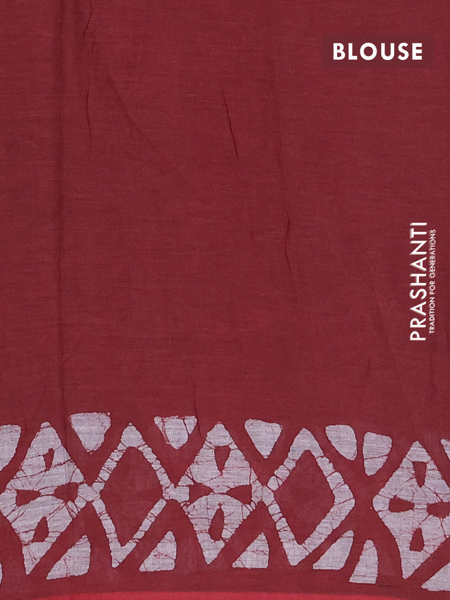 Muslin cotton saree maroon with allover batik prints and printed border