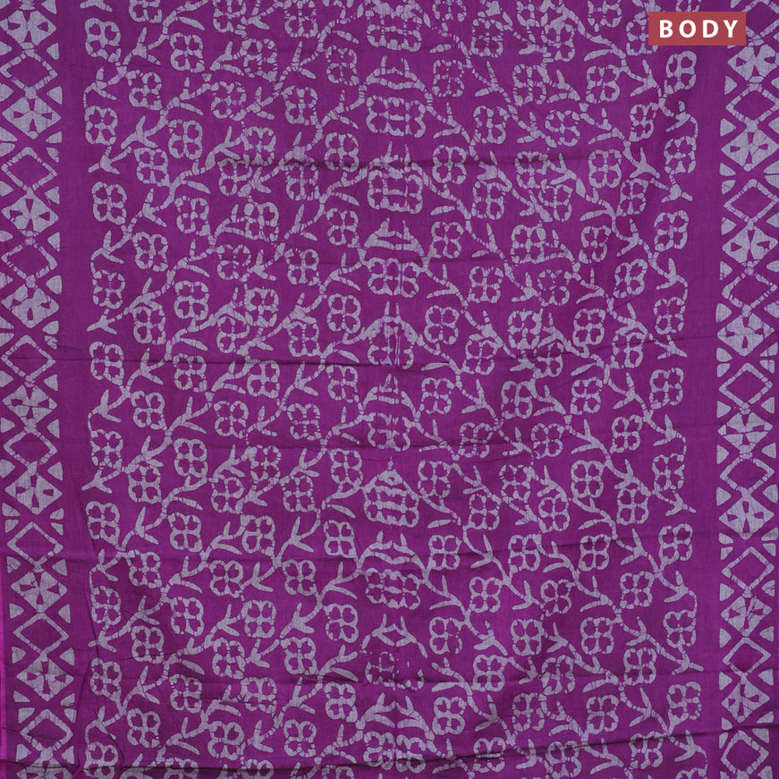 Muslin cotton saree purple with allover batik prints and printed border