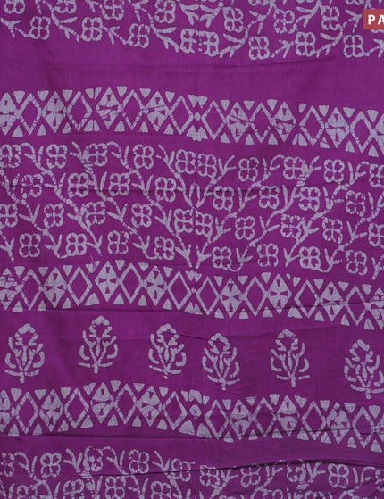 Muslin cotton saree purple with allover batik prints and printed border