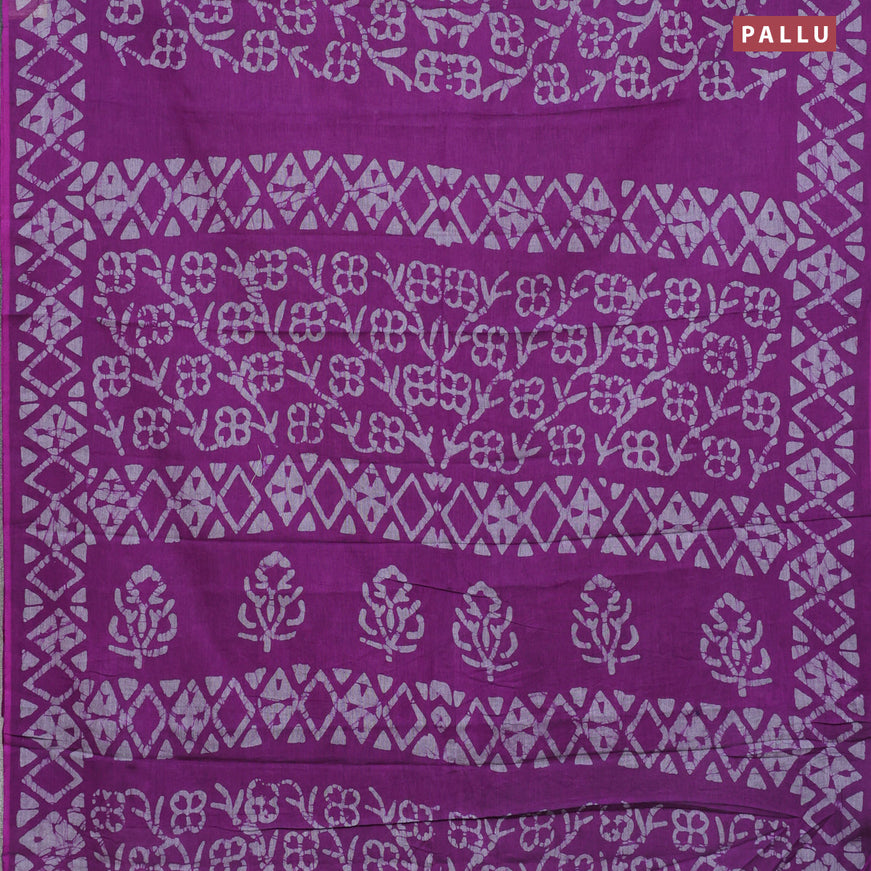 Muslin cotton saree purple with allover batik prints and printed border