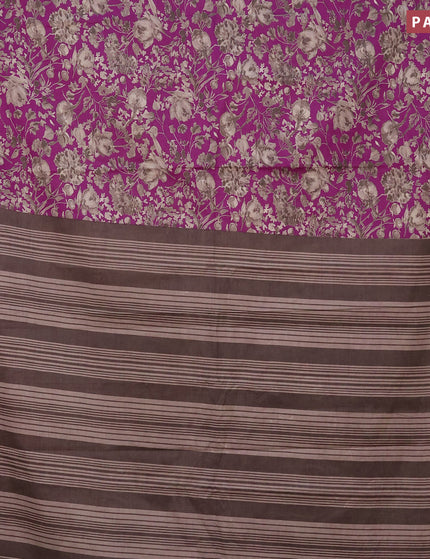 Muslin cotton saree purple and grey with allover floral prints and zari woven border