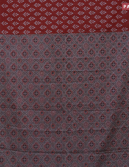 Muslin cotton saree maroon and grey with butta prints and ajrakh printed border