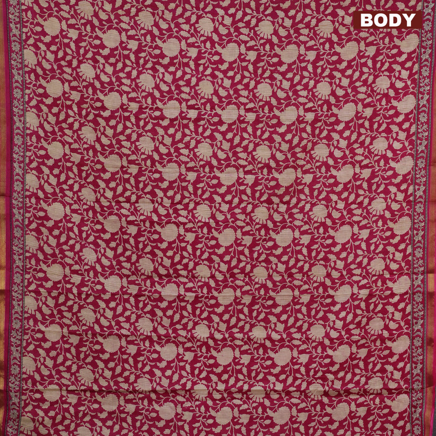 Muslin cotton saree pink and beige with allover floral prints and small zari woven border