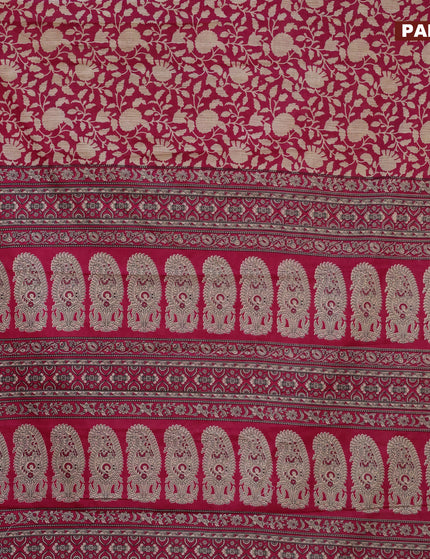 Muslin cotton saree pink and beige with allover floral prints and small zari woven border