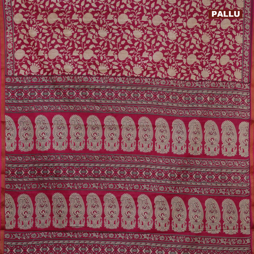 Muslin cotton saree pink and beige with allover floral prints and small zari woven border