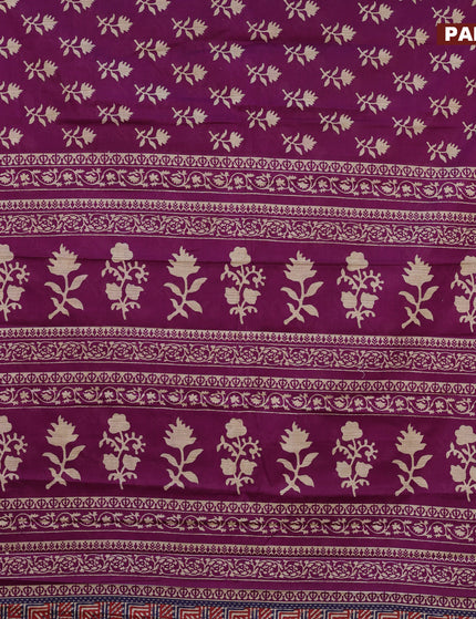 Muslin cotton saree deep purple with allover floral butta prints and printed border