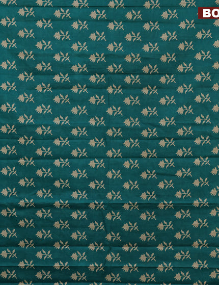 Muslin cotton saree teal green with allover floral butta prints and printed border