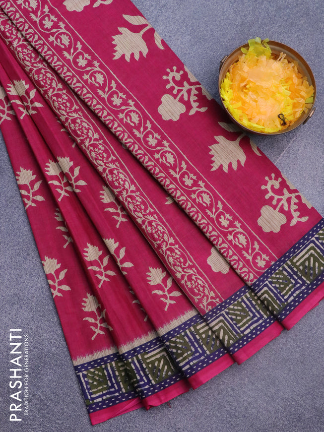 Muslin cotton saree pink with allover floral butta prints and printed border