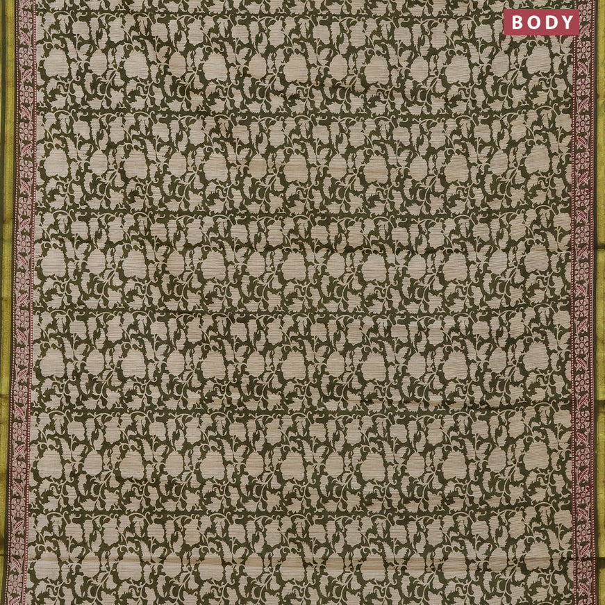 Muslin cotton saree sap green with allover prints and small zari woven border