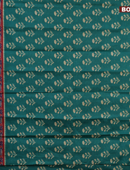 Muslin cotton saree teal green with allover floral butta prints and printed border