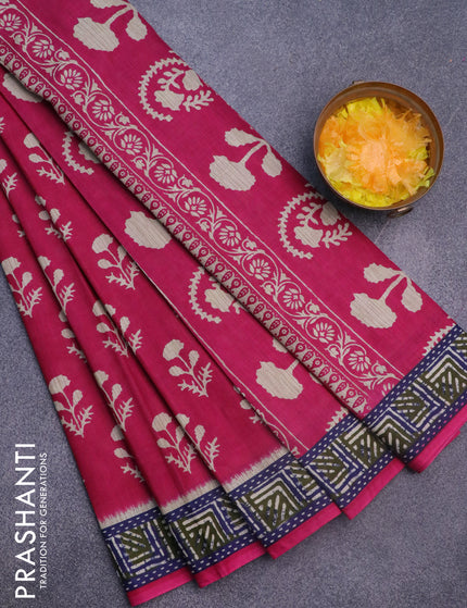 Muslin cotton saree pink with allover floral butta prints and printed border