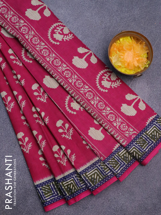 Muslin cotton saree pink with allover floral butta prints and printed border