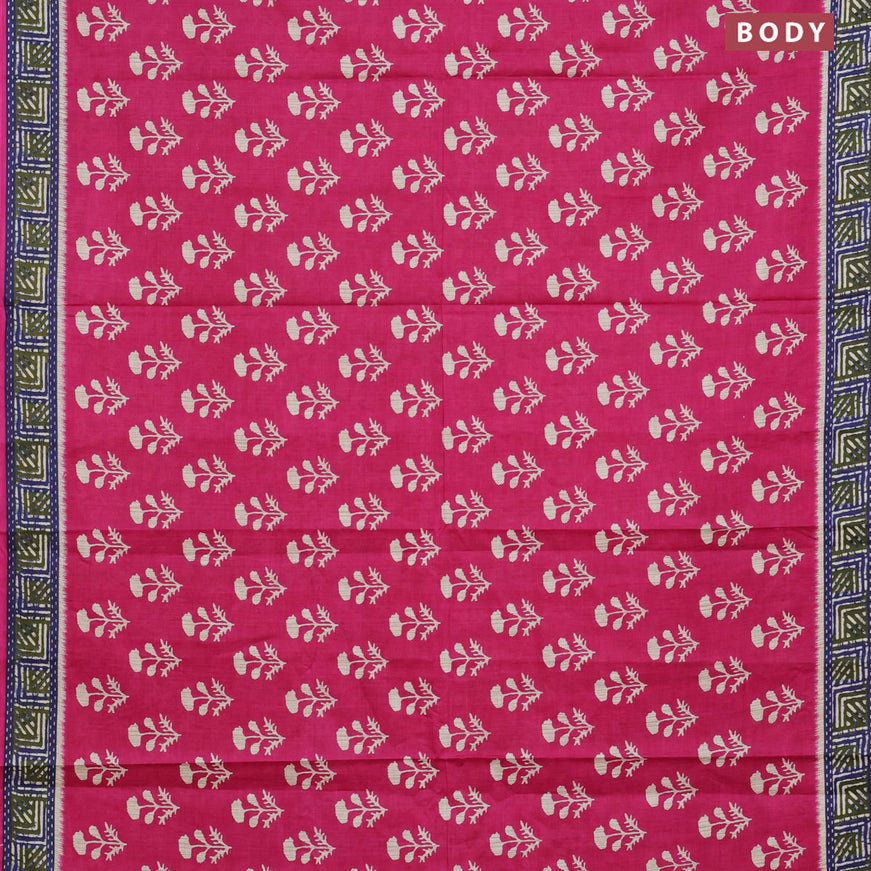 Muslin cotton saree pink with allover floral butta prints and printed border