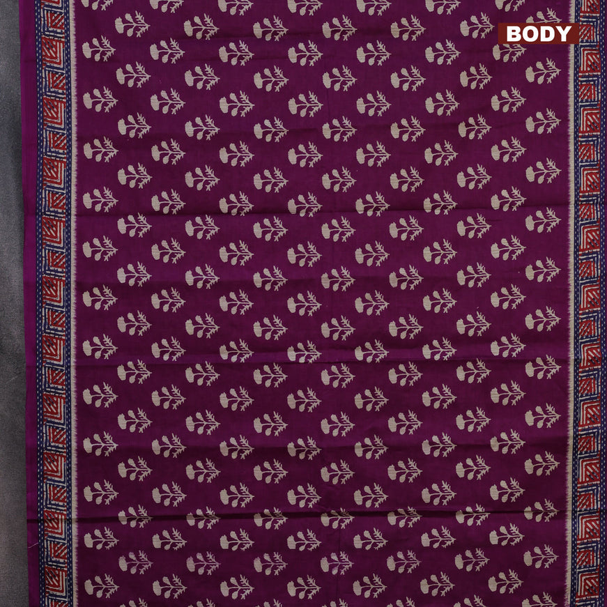 Muslin cotton saree deep purple with allover floral butta prints and printed border