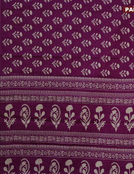 Muslin cotton saree deep purple with allover floral butta prints and printed border