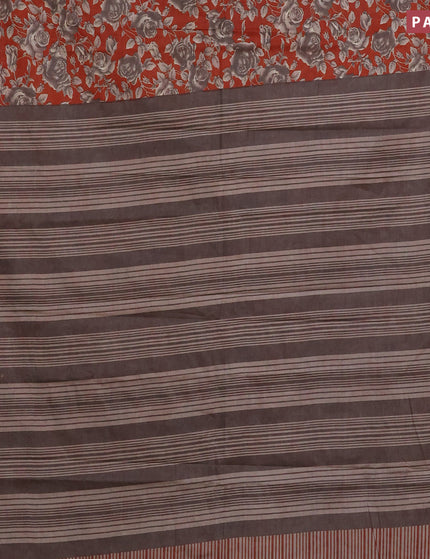 Muslin cotton saree rust shade and grey with allover floral prints and small zari woven border