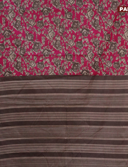 Muslin cotton saree pink and grey with allover floral prints and small zari woven border