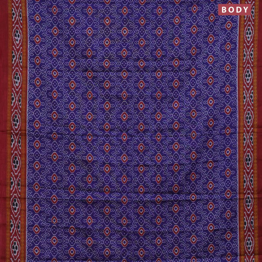 Muslin cotton saree blue and maroon with allover prints and printed border