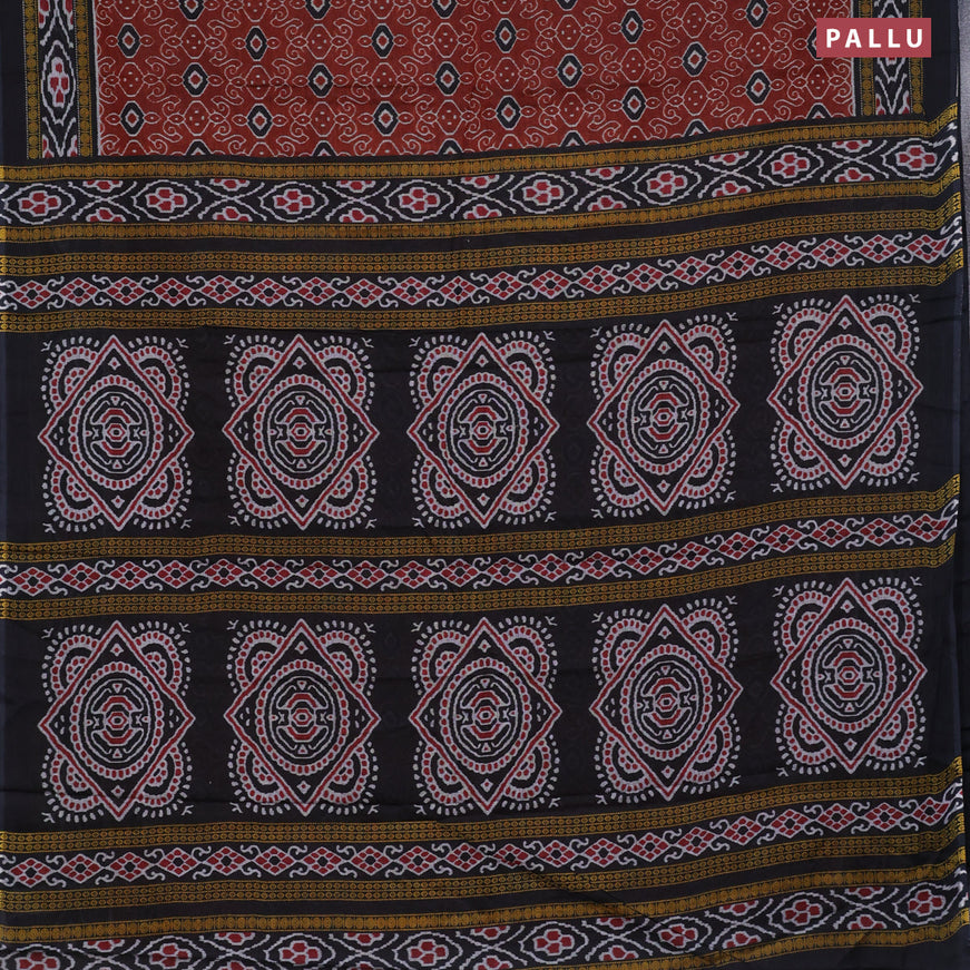 Muslin cotton saree maroon and black with allover prints and printed border