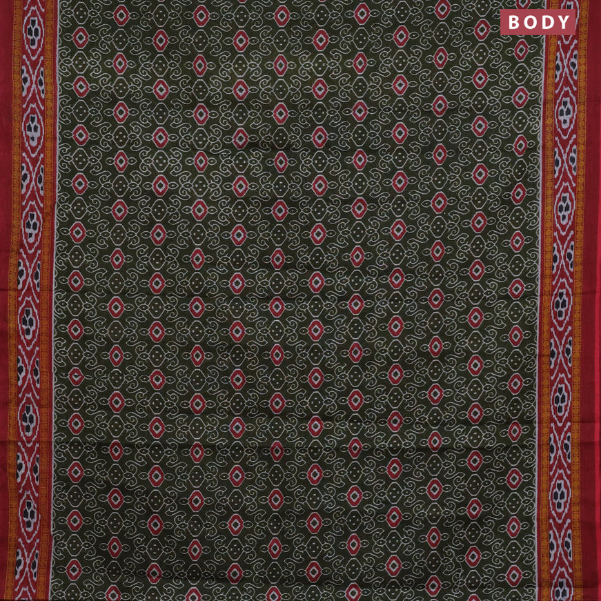 Muslin cotton saree sap green and maroon with allover prints and printed border