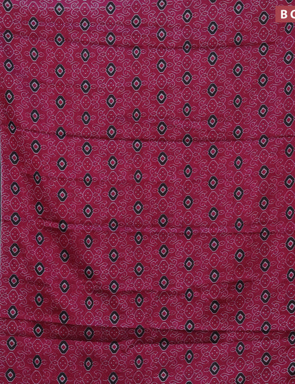 Muslin cotton saree magenta pink and black with allover prints and printed border