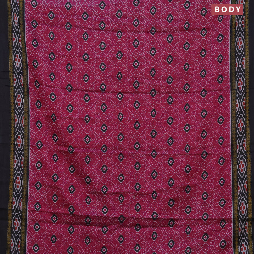 Muslin cotton saree magenta pink and black with allover prints and printed border