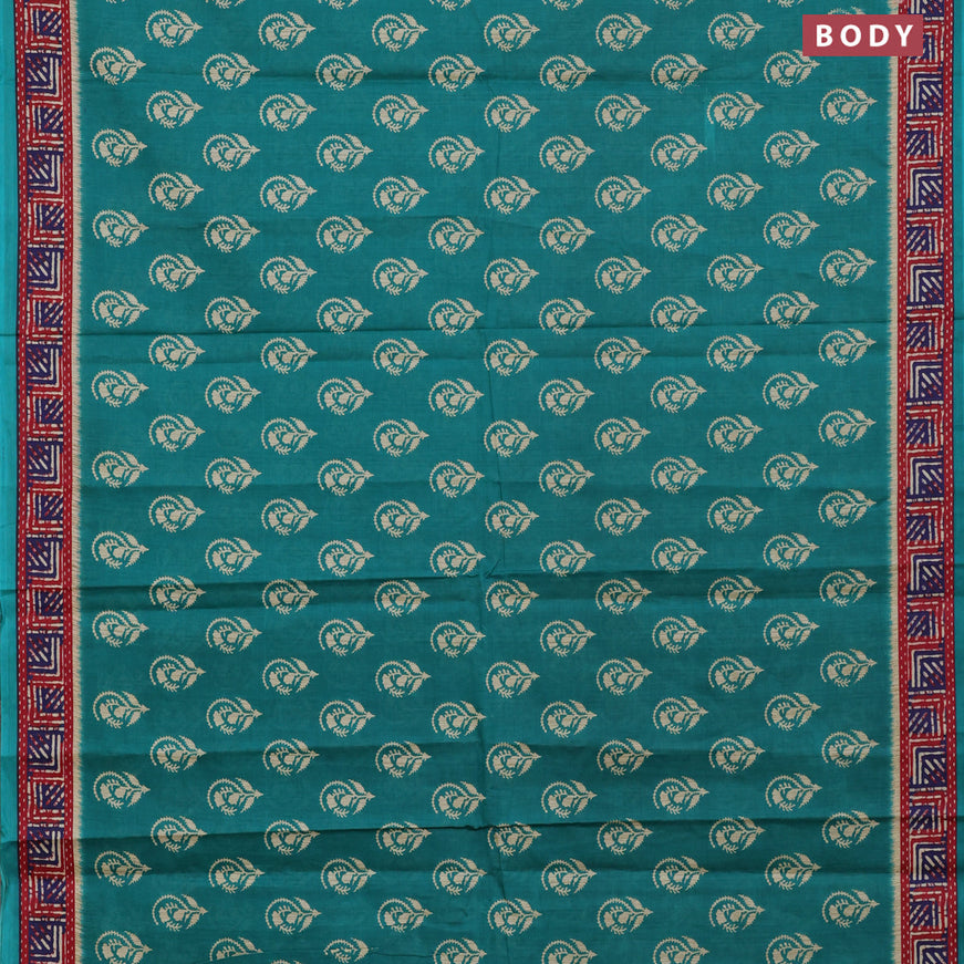 Muslin cotton saree teal green with butta prints and printed border