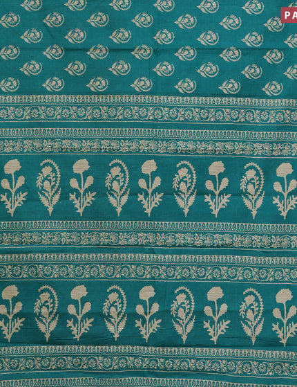 Muslin cotton saree teal green with butta prints and printed border