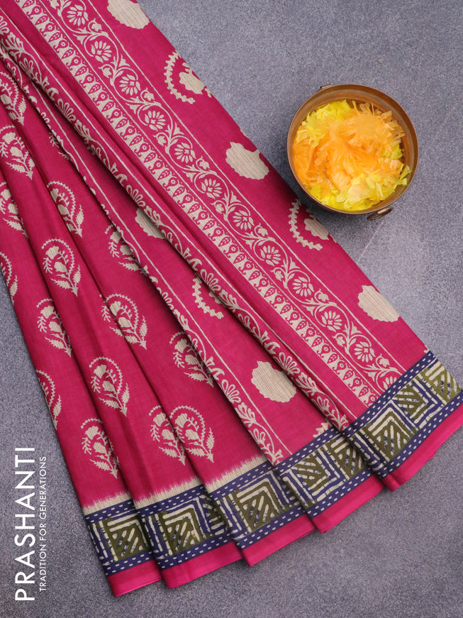 Muslin cotton saree pink with butta prints and printed border