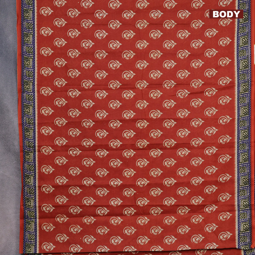 Muslin cotton saree rust shade with butta prints and printed border