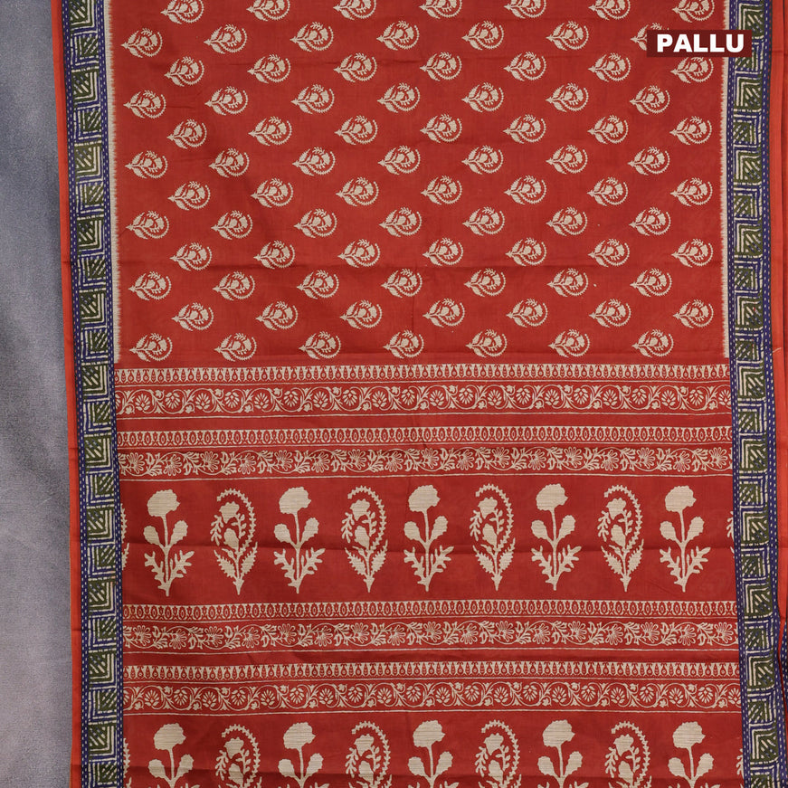 Muslin cotton saree rust shade with butta prints and printed border