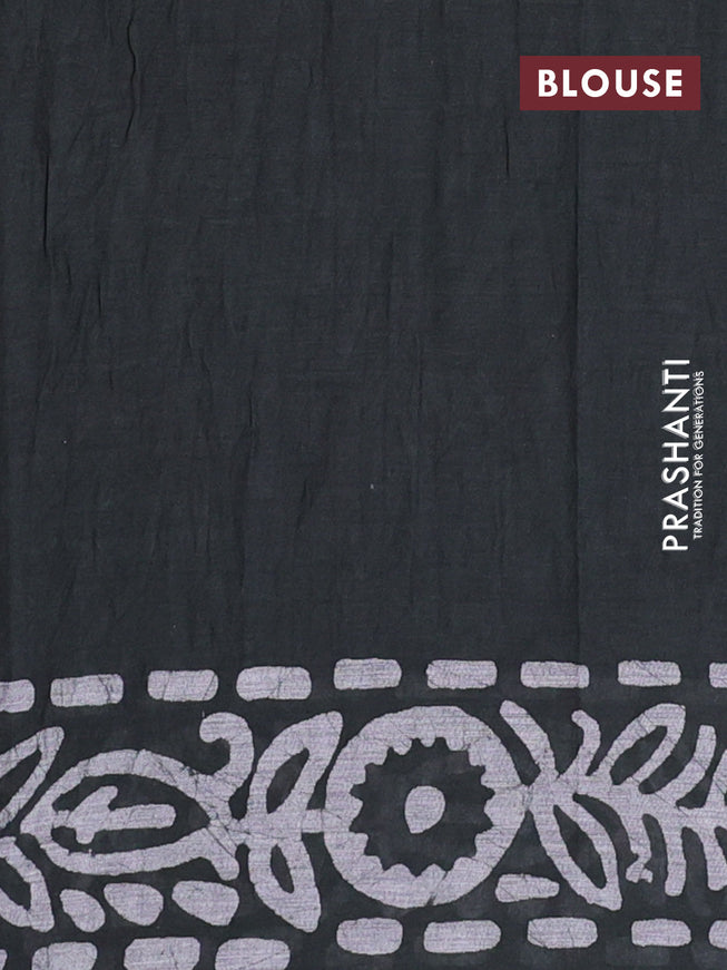 Muslin cotton saree dark green with allover batik prints and printed border