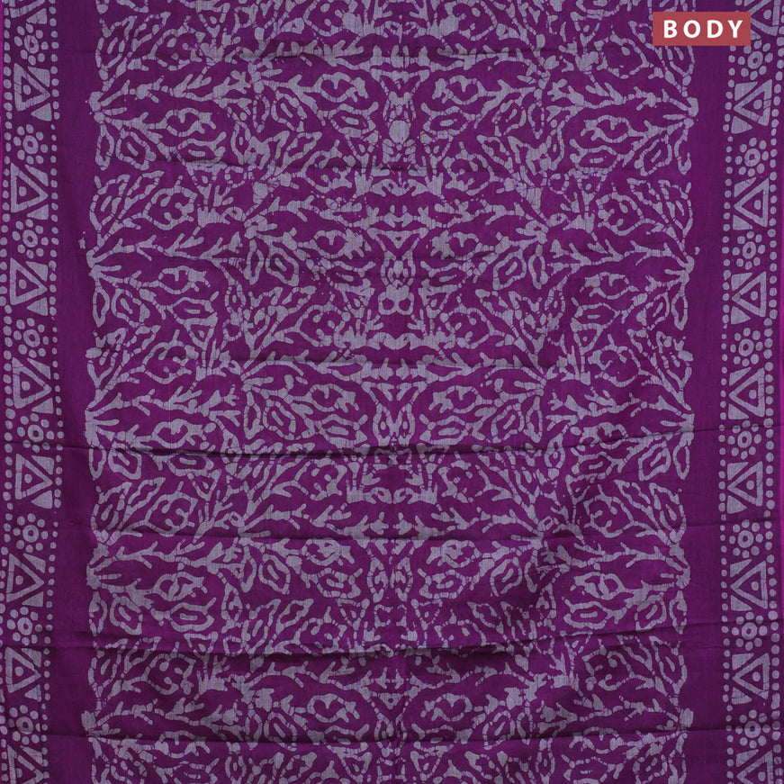 Muslin cotton saree purple with allover batik prints and printed border