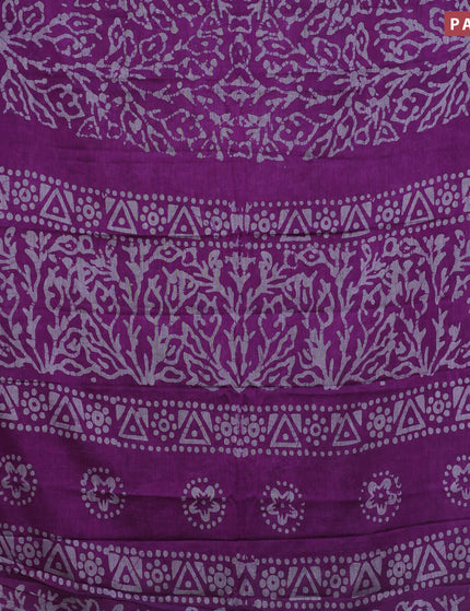 Muslin cotton saree purple with allover batik prints and printed border