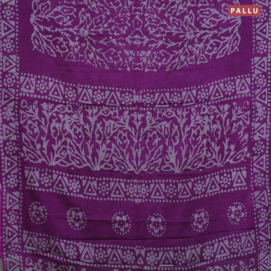 Muslin cotton saree purple with allover batik prints and printed border