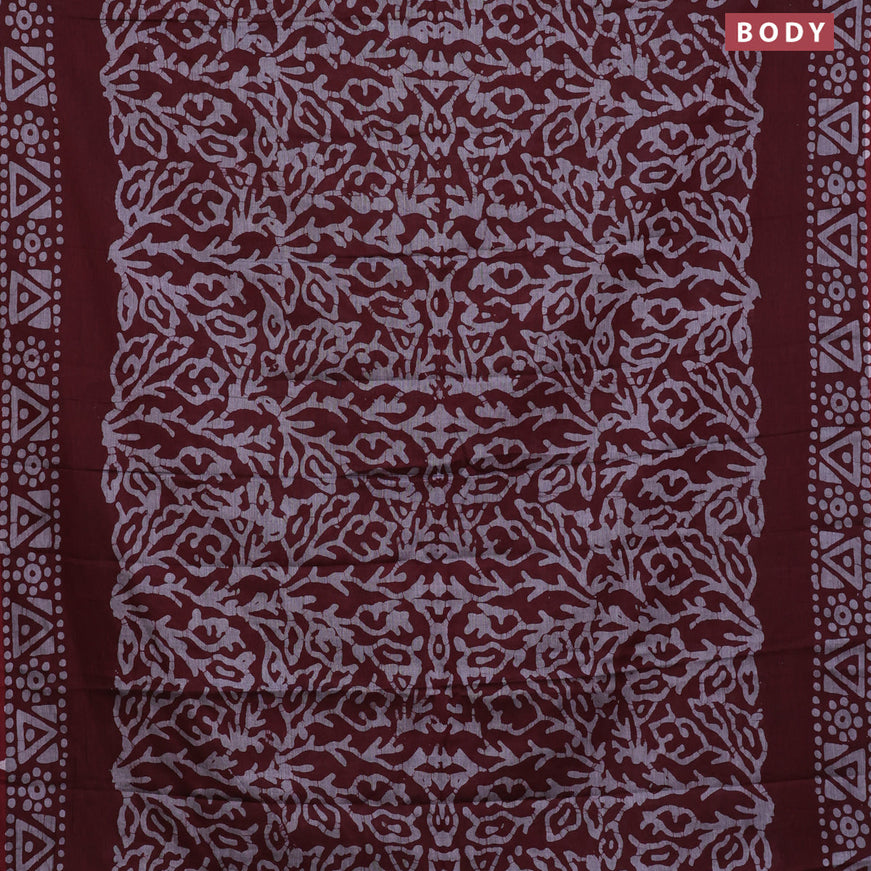 Muslin cotton saree maroon with allover batik prints and printed border