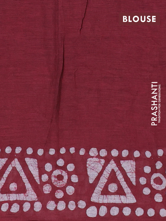 Muslin cotton saree maroon with allover batik prints and printed border