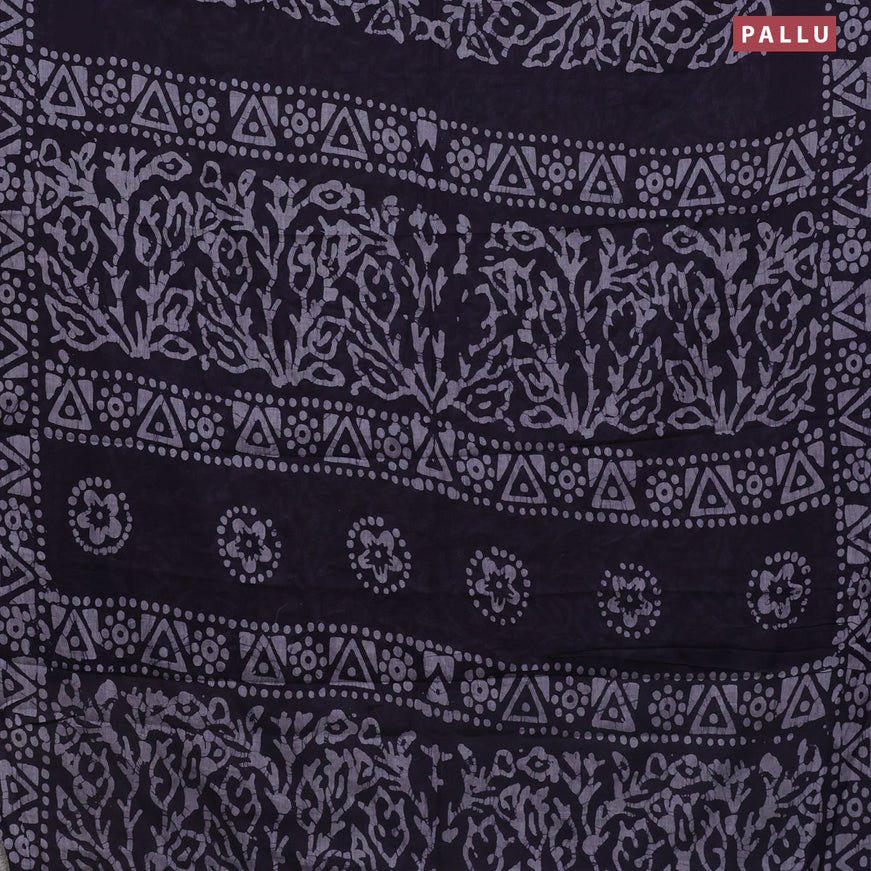 Muslin cotton saree dark blue with allover batik prints and printed border