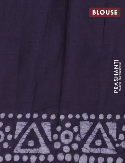 Muslin cotton saree dark blue with allover batik prints and printed border