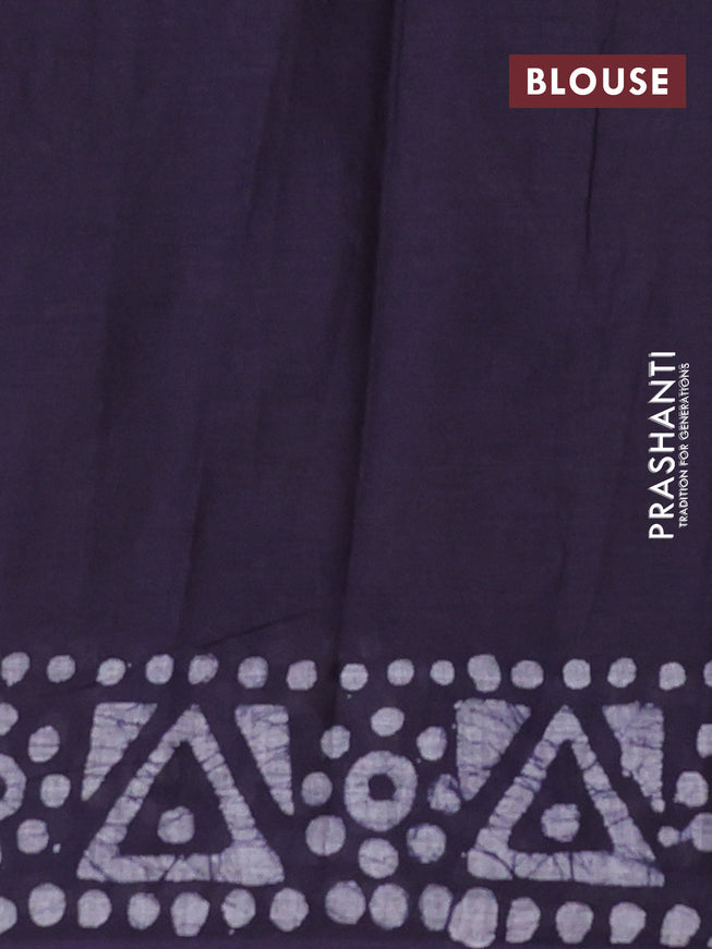 Muslin cotton saree dark blue with allover batik prints and printed border