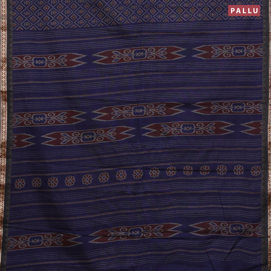 Muslin cotton saree dark blue and grey with allover ikat prints and woven border