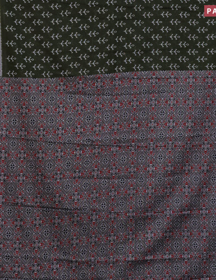 Muslin cotton saree sap green and grey with allover ikkat butta prints and printed border