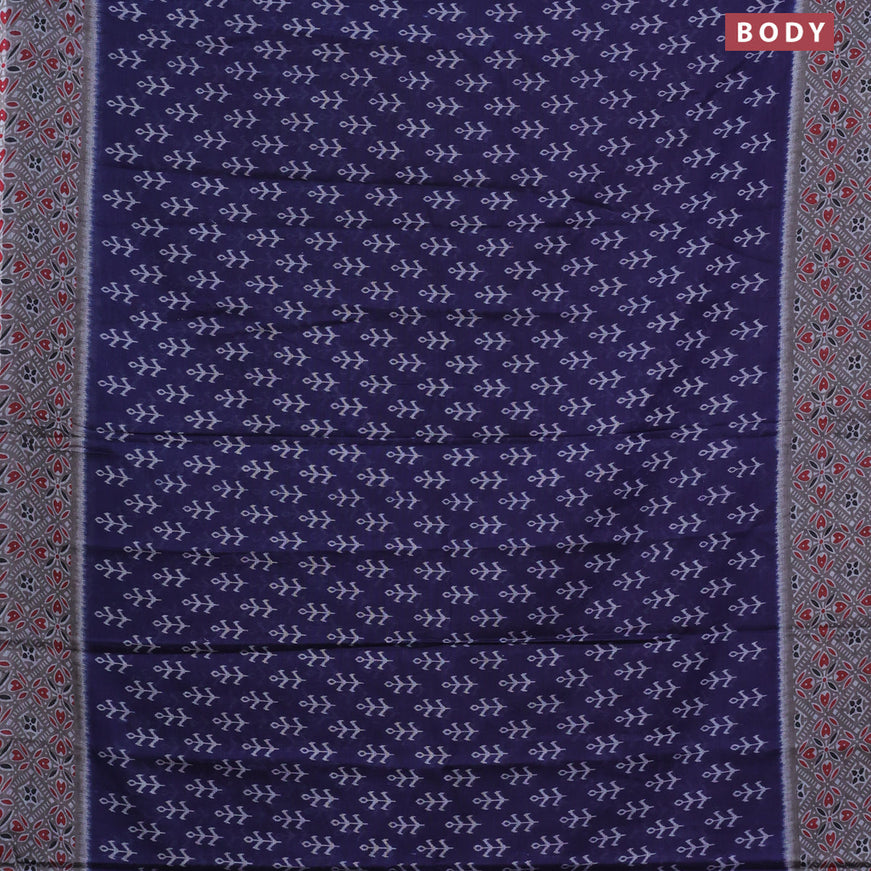 Muslin cotton saree navy blue and grey with allover ikkat butta prints and printed border