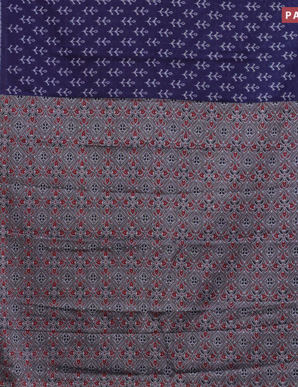 Muslin cotton saree navy blue and grey with allover ikkat butta prints and printed border